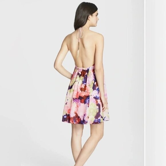 1. State Watercolor Floral Chiffon Halter Dress Sz Medium - Picture 3 of 11
